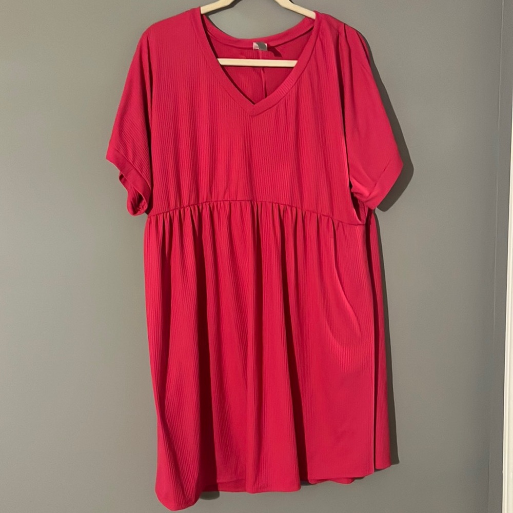 NWOT Honeyme Curvy Fuchsia Ribbed Babydoll Dress XXXL
